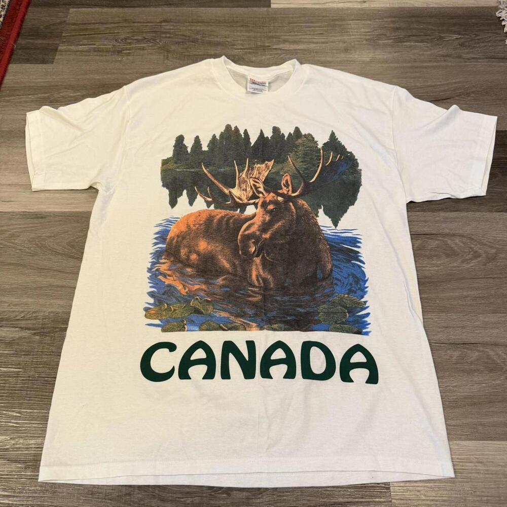 Vintae moose Canada big print t shirt 90s L - Picture 3 of 6